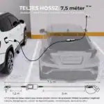 Rheidon PC200 töltőkábel teljes hossza 7,5 méter, elektromos autó töltése garázsban