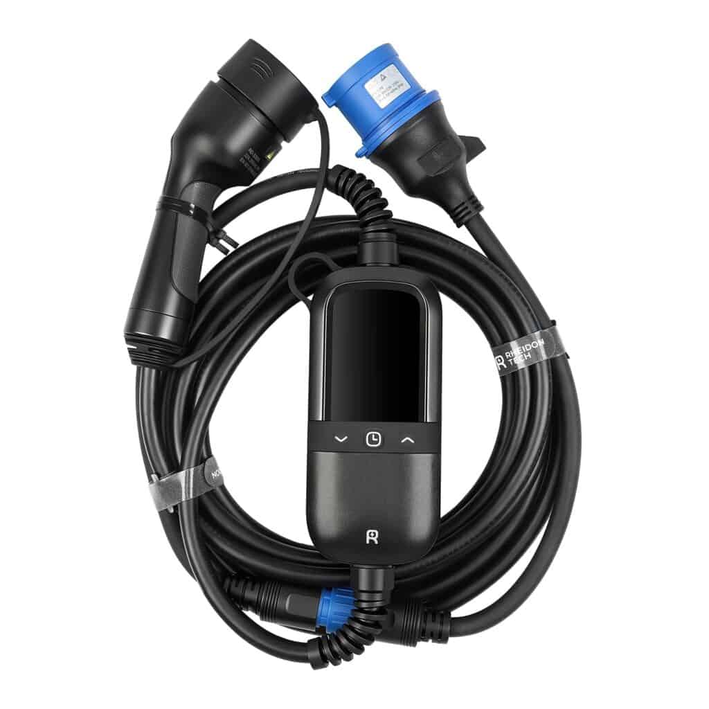 Rheidon PC200 Pro állítható töltőkábel | 7,4 kW – 1x32A | 7,5m – Type 2 10 Rheidon PC200 Pro 7,4 kW töltő kék, egyfázisú CEE 32A ipari csatlakozóval