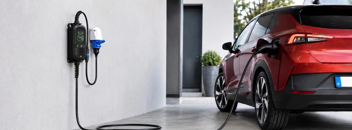 Rheidon PC200 Pro állítható töltőkábel | 7,4 kW – 1x32A | 7,5m – Type 2 2 Rheidon PC200 Pro 7,4 kW hordozható töltő otthoni töltés közben